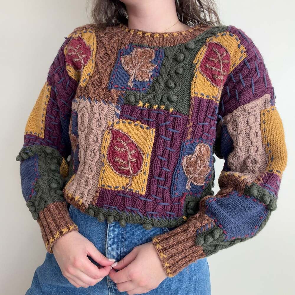 Vintage Express Patchwork Leaf Knit Sweater